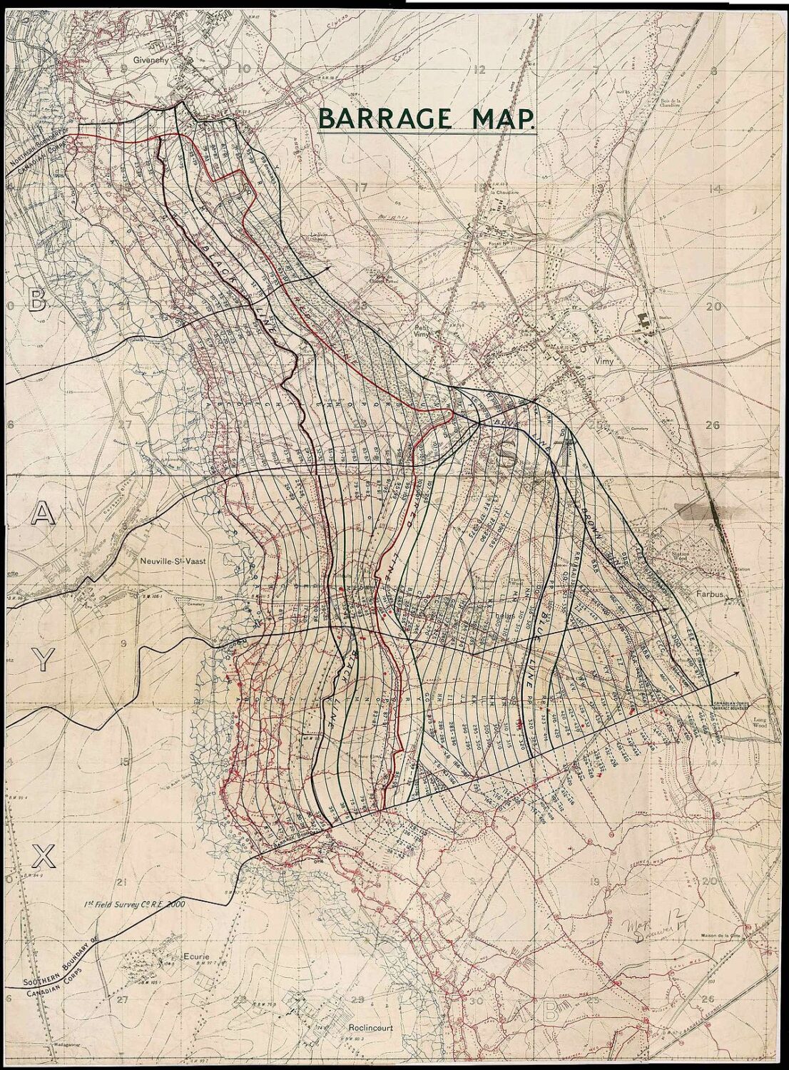 Barrage map for Vimy Ridge