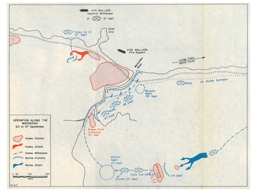 The Naval History and Heritgae Command map of the Little Dunkirk on Guadalcanal.